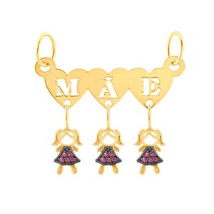 Pingente Canga Mãe 3 Corações Filhas Ouro 18k 750