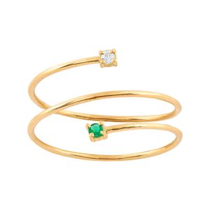 Anel Fios Diamante e Esmeralda Ouro 18k 750