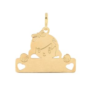 Pingente Menina Placa Ouro 18k 750