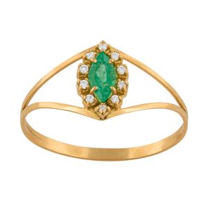 Anel Formatura Esmeralda com Diamantes Ouro 18k 750