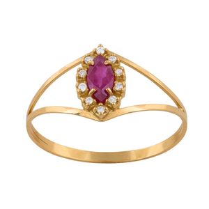 Anel Formatura Vazado Rubi e Diamantes Ouro 18k 750