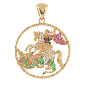 Pingente São Jorge Zircônias Coloridas Ouro 18k 750