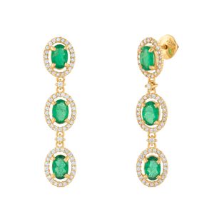 Brinco Pendente Esmeraldas e Diamantes Ouro 18k 750