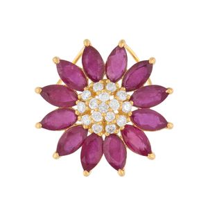 Pingente Flor Rubis e Diamantes Ouro 18k 750