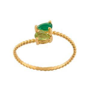 Anel Esferas Crisoprásio e Peridoto Gota Ouro 18k 750