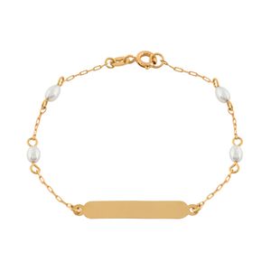 Pulseira Infantil Chapa Personalizável Pérolas Ouro 18k 750