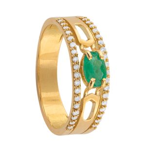 Anel Formatura Esmeralda Oval e Diamantes Ouro 18k 750