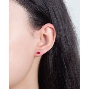 Brinco Infantil Carre Zircônia Vermelha 4mm Ouro 18k 750