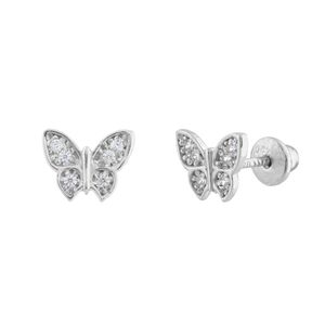 Brinco Borboleta Zircônias Ouro Branco 18k 750