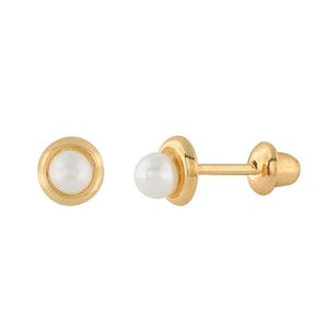 Brinco Infantil Pérola Roseta 2,5mm Ouro 18k 750