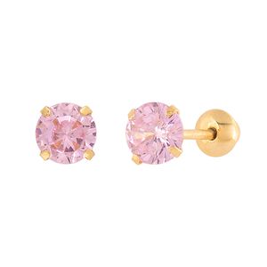 Brinco Infantil Cálice Zircônia Rosa 4mm Ouro 18k 750