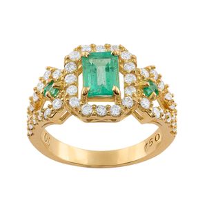 Anel Formatura Esmeraldas Diamantes Ouro 18k 750