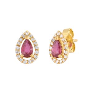 Brinco Gota Rubis e Diamantes Ouro 18k 750