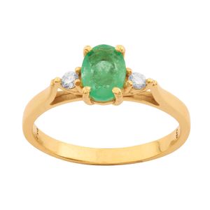 Anel Esmeralda e Diamantes Ouro 18k 750