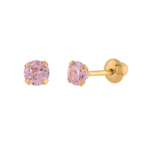 Brinco Infantil Cálice Zircônia Rosa 3mm Ouro 18k 750