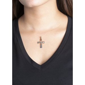 Pingente Cruz Bicolor Ouro 18k 750