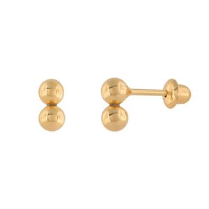 Brinco Infantil Bola Duplo 3mm Ouro 18k 750