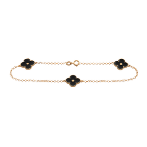 Pulseira Trevo Esmaltado Preto Ouro 18k 750