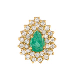 Pingente Gota Esmeralda com Diamantes Ouro 18k 750