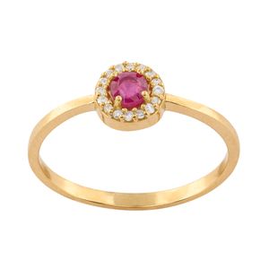 Anel Redondo Rubi Diamantes Ouro 18k 750