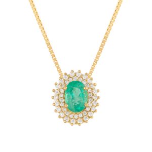Gargantilha Esmeralda Oval e Diamantes Ouro 18k 750