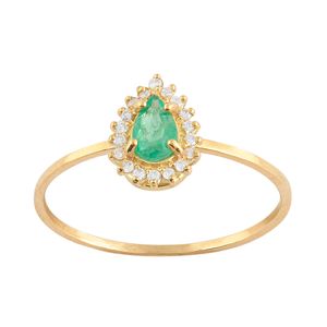 Anel Gota Esmeralda Diamantes Ouro 18k 750