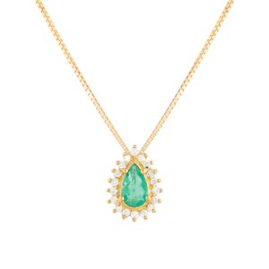 Gargantilha Gota Esmeralda Diamantes Ouro 18k 750