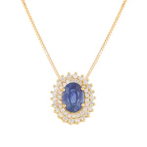 Gargantilha Safira Oval e Diamantes Ouro 18k 750