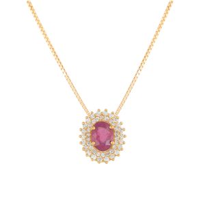 Gargantilha Rubi Oval e Diamantes Ouro 18k 750
