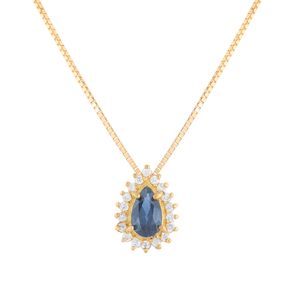 Gargantilha Gota Safira Diamantes Ouro 18k 750