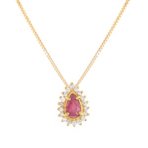 Gargantilha Gota Rubi Diamantes Ouro 18k 750
