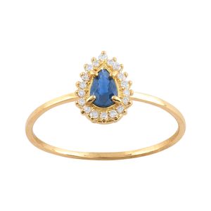 Anel Gota Safira Diamantes Ouro 18k 750