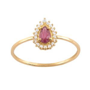 Anel Gota Rubi Diamantes Ouro 18k 750
