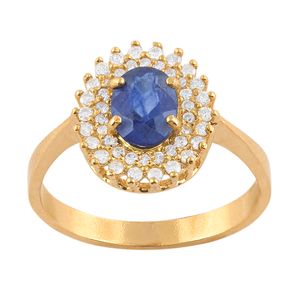Anel Formatura Safira e Diamantes Ouro 18k 750