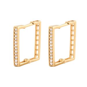 Brinco Argola Quadrada Zircônias Ouro 18k 750