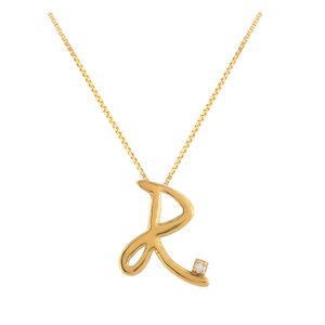 Gargantilha Letra R com Diamante Ouro 18k 750