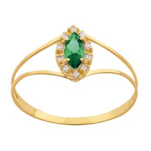 Anel Formatura Ouro 18k 750 Esmeralda Sintética e Zircônia
