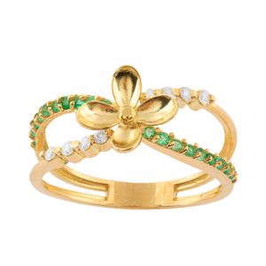 Anel Flor Esmeraldas e Diamantes Ouro 18k 750