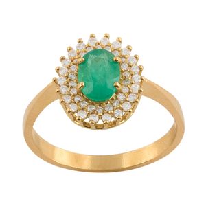 Anel Esmeralda Diamantes Ouro 18k 750