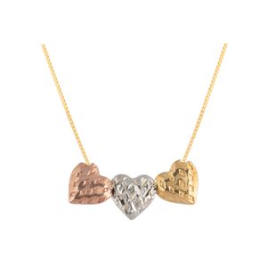 Gargantilha Três Corações Bicolor Ouro 18k 750