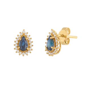 Brinco Gota Safiras com Diamantes Ouro 18k 750