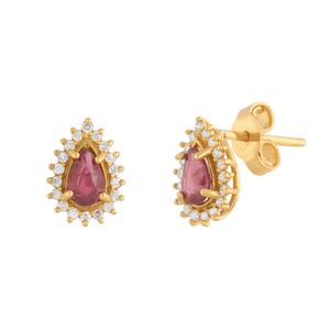 Brinco Gota Rubis com Diamantes Ouro 18k 750