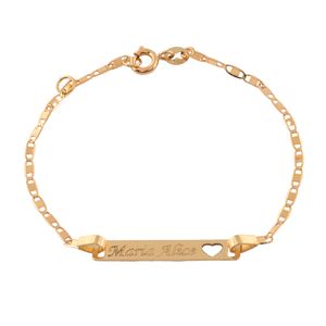 Pulseira Infantil Chapa Personalizável Coração Ouro 18k 750