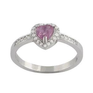Anel Coração Turmalina Rosa Diamantes Ouro Branco 18k 750