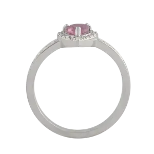 Anel Coração Turmalina Rosa Diamantes Ouro Branco 18k 750