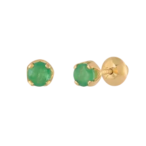 Brinco Infantil Esmeralda 3mm Ouro 18k 750