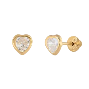 Brinco Infantil Coração Zircônia 4mm Ouro 18k 750