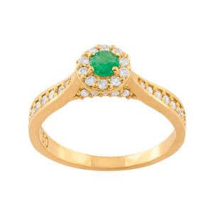Anel Chuveiro Esmeralda e Diamantes Ouro 18k 750