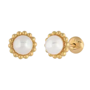 Brinco Infantil Pérolas Esferas Ouro 18k 750