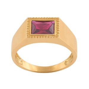 Anel Formatura Masculino Rubi Sintético Ouro 18k 750
